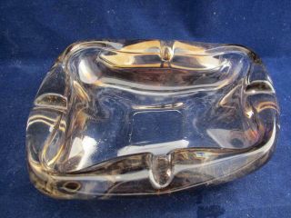 Vintage 1950s Mid Century Amber Tint Art Glass Ashtray In Abstract - 2