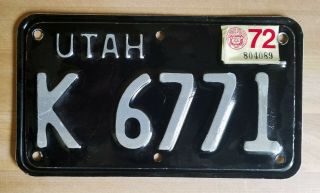 Utah - 1968 Base With A 1972 Sticker Motorcycle License Plate