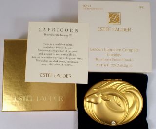 Vtg Estee Lauder Golden Capricorn Zodiac Compact Lucidity Pressed Powder & Box