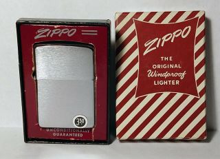 1959 Zippo Brushed Chrome Lighter W/ $3.  50 Price & Red Candy Stripe Box