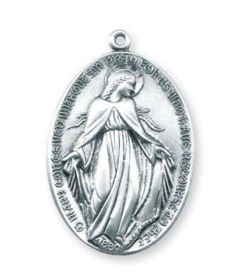 Needzo Ltg 1 3/8 " Mens Sterling Silver Wide Miraculous Medal W 27 " Chain
