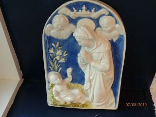 Della Robbia Style Italy Italian Ceramic Earthenware Religious Plaque.  Madonna