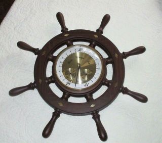 Vintage Taylor Nautical Ship Wheel Weather Station Barometer Thermometer Boat