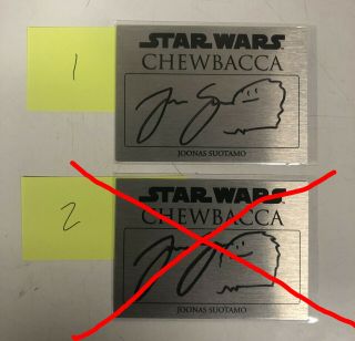 Star Wars Joonas Suatamo Chewbacca Signed Auto Plaque 2.  5x3.  5 Topps Authentic