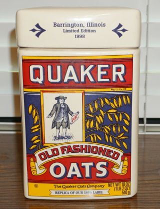 Rare Quaker Oats Oatmeal Cookie Jar 1998 Limited Edition Barrington,  Illinois