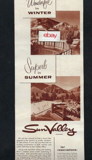 Union Pacific Railroad 1960 Sun Valley,  Idaho Ski Resort Winter & Summer Ad