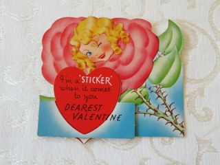 Vintage Valentine,  Winking Flower Girl,  Folding,  A - Meri - Card
