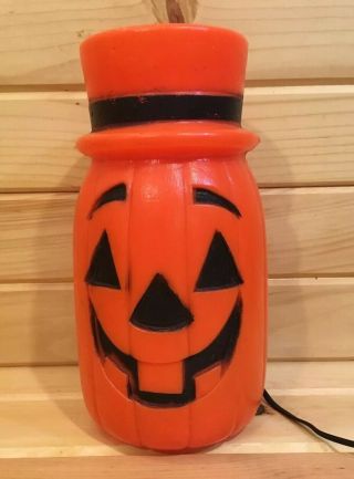 Vintage Halloween Jack O Lantern Pumpkin Man With Hat Blow Mold 11” Tall