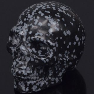 2 " Snowflake Obsidian Skull Statue Carved Gemstone Figurine Halloween Decoration