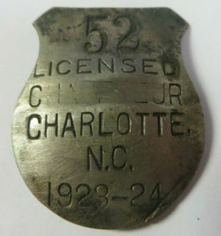 Vintage 1923 - 24 State North Carolina Licensed Chauffeur 