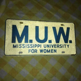 Vintage Mississippi University For Women Muw Vanity License Plate Metal Tag