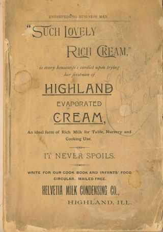 1893 Billings Montana First M.  E.  Church Progressive Cook Book 90p,  Advertising