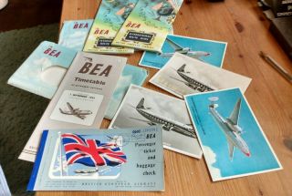 1953 Bea Flight Package Ticket Booklet Maps Postcards Timetable