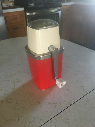 Vintage,  " Swing A Way ",  Ice Crusher,  Red /white 1950s Mid Century Chop & Crush