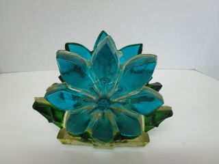 Vintage Retro Lucite Acrylic Resin Napkin Or Letter Holder Large Aqua Flower