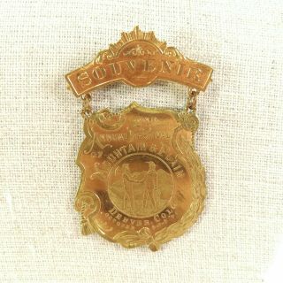 1896 Festival Of Mountain & Plain Souvenir Badge Denver Colorado 2nd Annual Pin
