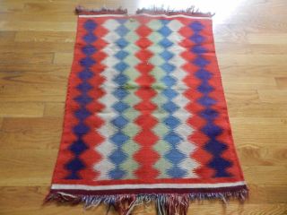 Old Red Navajo Germantown Blanket With Colors,  Purple,  Green,  24 " X32 ",  Nr