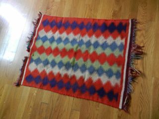 Old Red Navajo Germantown Blanket With Colors,  Purple,  Green,  24 