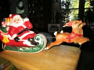 Vintage Lighted Santa,  Sleigh & Reindeer Christmas Holiday Decorations