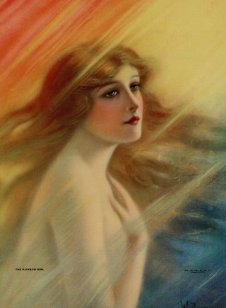 Antique F.  W.  Read 1920s Art Deco Pin - Up Print Lovelorn Maiden The Rainbow Girl 2
