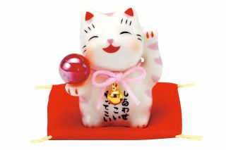 Fortune Pottery Maneki Neko Beckoning Cat Lucky Peach Am - Y7563 Good Luck Japan