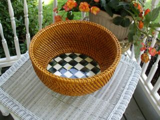 Mackenzie Childs/ Courtly Check Rattan And Enamel 12 " Bowl