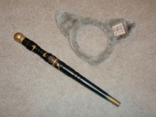 Magiquest Brown Wand W/ Gold Ball Topper Great Wolf Lodge Fur Wolf Ears Headband