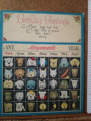 Vintage Greeting Card - 1925 Birthday Post Card Rust Craft Cute Dogs On Calendar