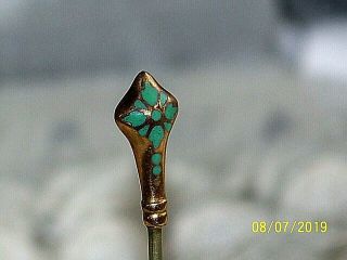 Vintage Antique Gold With Green Inlay Victorian Hat Pin,  Stick Pin