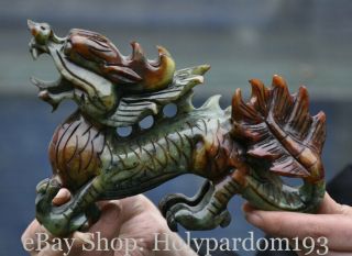 7 " Old Chinese Xiu Jade Carving Palace Feng Shui Dragon Lucky Sculpture