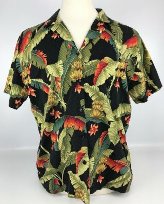 Vintage Hilo Hattie Hawaiian Aloha Shirt Banana Plant Size L Made In Hawaii