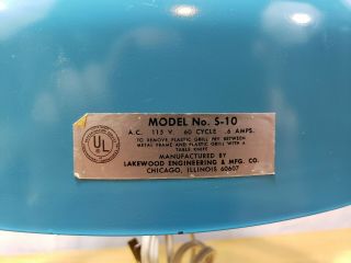 Vintage Lakewood Metal Floor / Table Fan Model S - 10 Blue Great 7