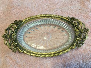 Vintage Matson Gold Gilt Metal Oval Soap Dish With Bows And Flowers K737