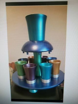 Yair Emanuel Multi Colored Aluminum Kiddush Cup Wine Fountain Set.