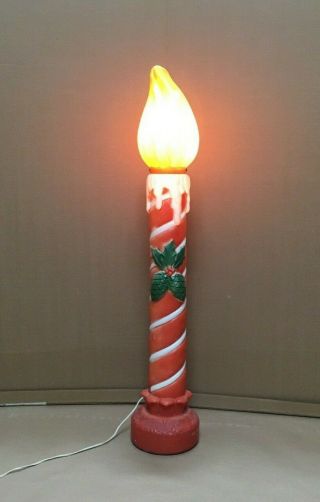 40” Red Holly Candle Light Up Blowmold Plastic Outdoor Decor Yard Vtg