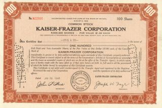Kaiser Frazer Nevada Auto Stock Certificate Share