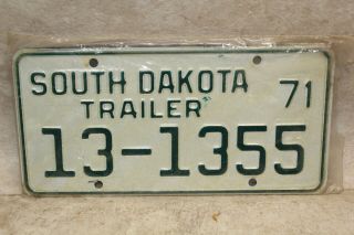 1971 South Dakota Trailer License Plate 13 - 1355 (nos)