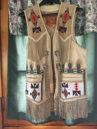 Leather Vest Creme Colored Beautifully Beaded