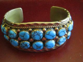 Native American Indian S Turquiose Cuff Bracelet - Brass Maker St