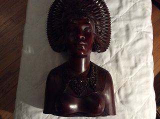 15 " Bali Balinese Wood Carved Sculpture Bust Polynesian Female Headdress