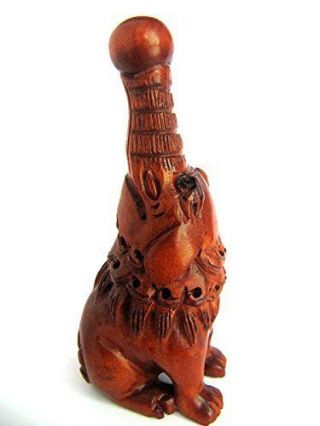 Q3899 - 2  Hand Carved Boxwood Netsuke: Auspicious Baku