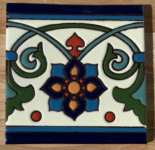 26 Talavera Mexican Pottery Tile 6 " Classic Hi Relief Border Liner Blue Red