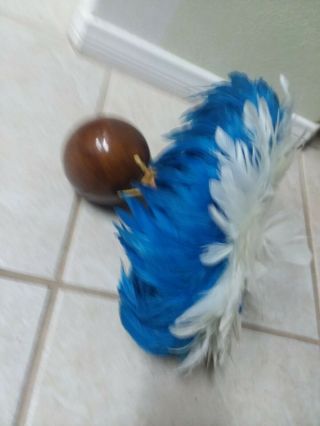Polynesian Hawaiian Uli Uli Blue & White Feathered