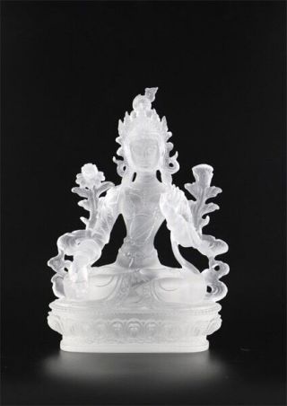 Tibet White Tara Crystal Sculpture Pate - De - Verre Art Colored Glass Statue