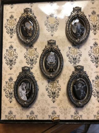 Disneyland Haunted Mansion 50th Anniversary Oval Pins With Bride Box Set Le 500