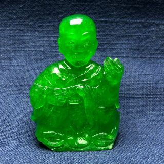 Rare Chinese Ice Green Jadeite Jade Handwork Collectible Arhat Ornament Statue