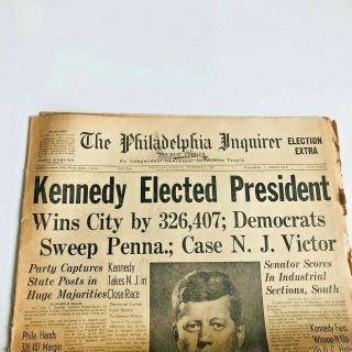 Vintage 1960 Jfk Kennedy Elected President Philadelphia Inquirer Newspaper