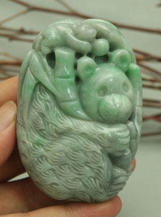 Vivid Certified Green Natural A Jade Jadeite Statue Sculpture Panda 熊猫 Q04973h5t