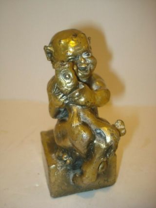 Vntage Figural Bronze Statue Mythological Greek God Pan 5 " Souvenir
