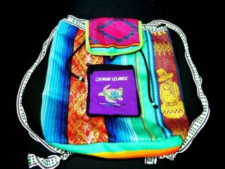✅ Very Rare Vintage Colorful Cayman Islands Drawstring Backpack Purse Bag Tote
